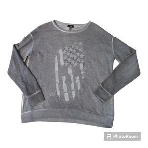 MNG Jeans Gray Silver Flag Skull Design Studded LS Sweatshirt Top Women's Medium
